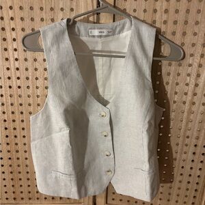 Mango White and Blue Striped Vest